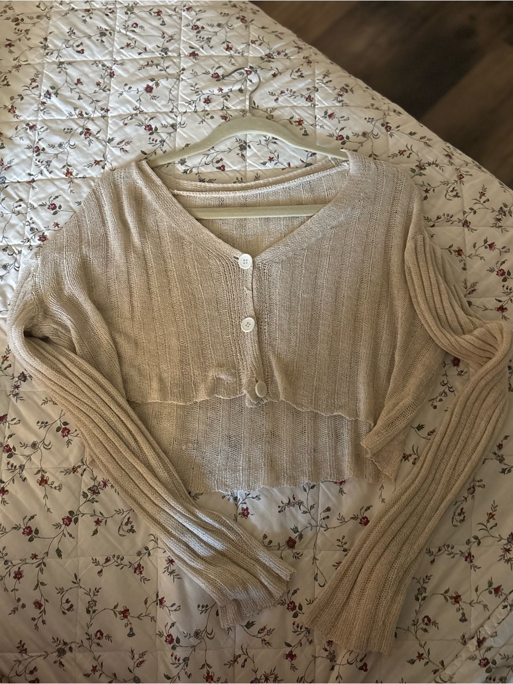 Light Beige Knit Cropped Cardigan